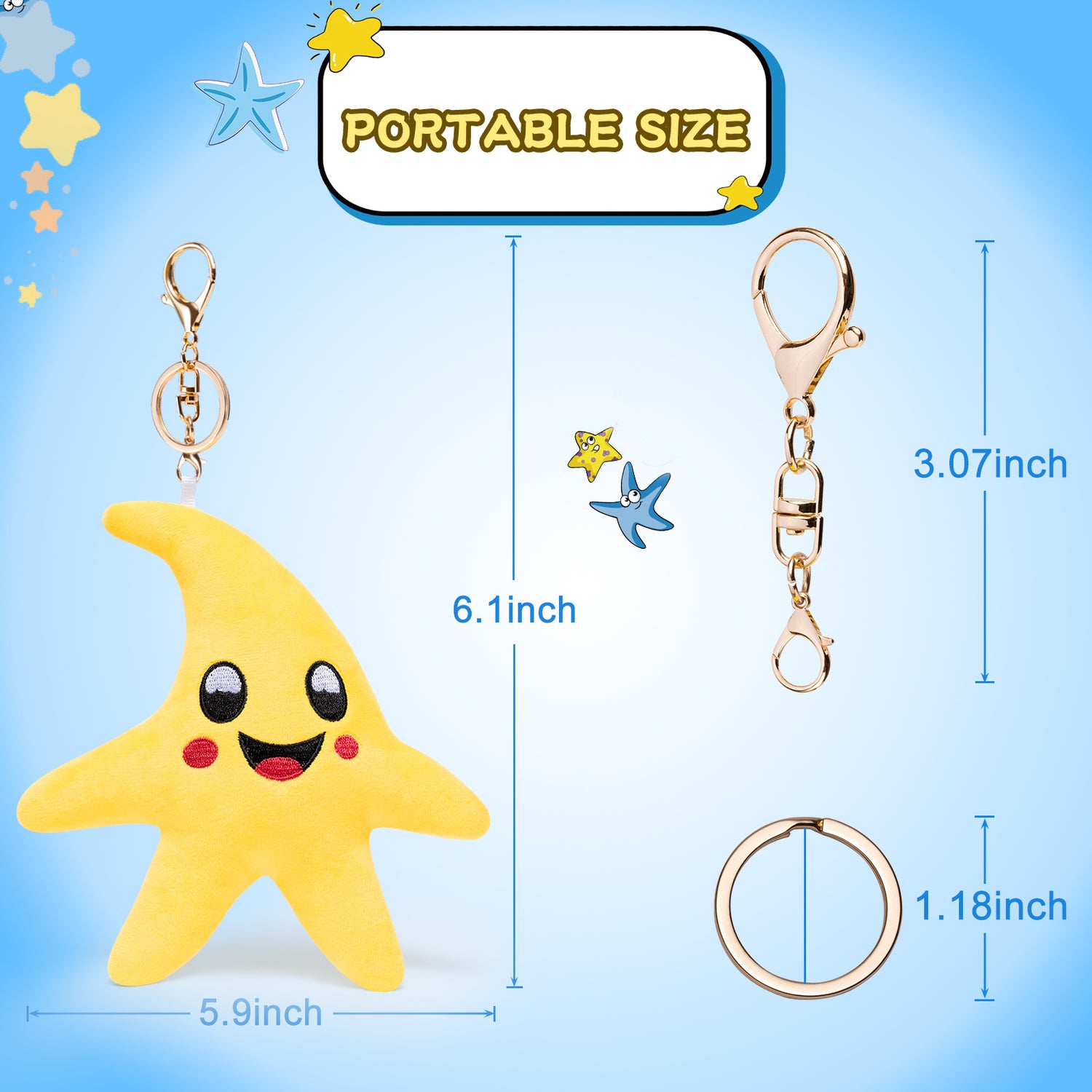 Mini Stuffed Animal Bulk 6.1" Small Star Plush Keychain Charm Plushies Figures Cute Keyring for Women Doll Pendant Backpack Accessories for Car Keys Backpacks Charm Pendant Girls Gift
