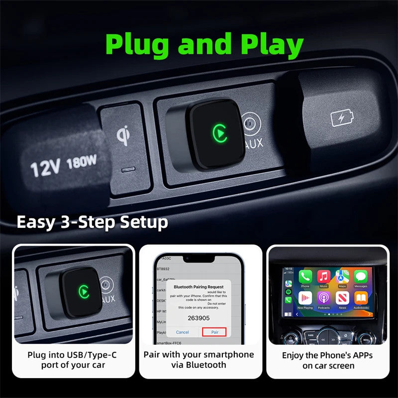 Wireless Smart CarPlay Adapter Bluetooth WiFi Connect,Plug & Play,Stable Control