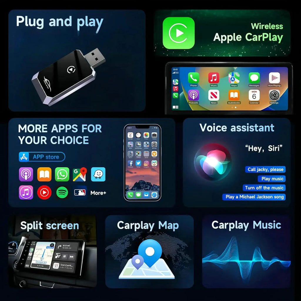 2-in-1 Wireless CarPlay Adapter: Wired-to-Wireless Plug&Play