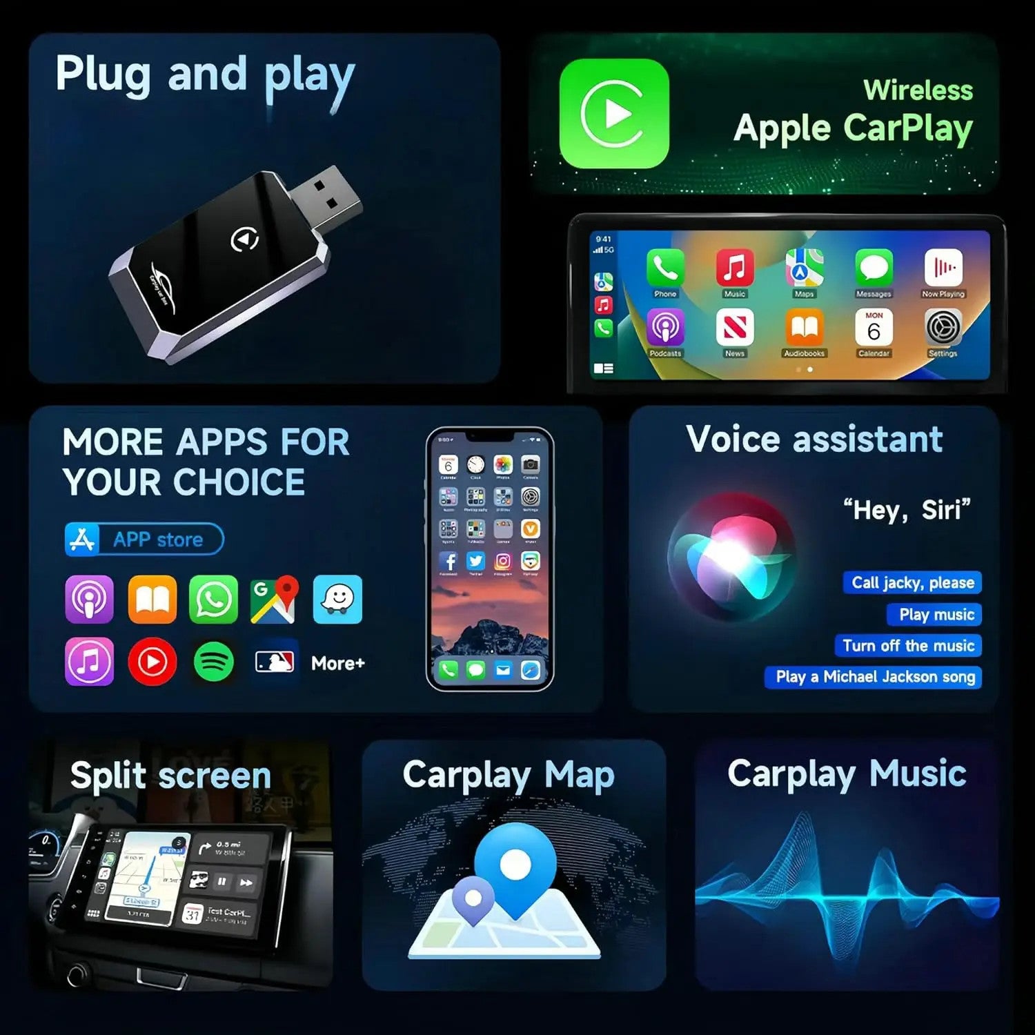 2-in-1 Wireless CarPlay Adapter: Wired-to-Wireless Plug&Play