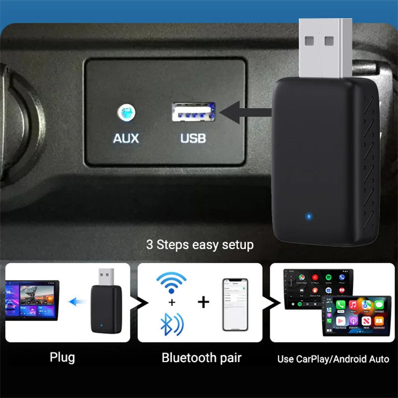 2-IN-1 WiFi Wireless Bluetooth Connect, CarPlay Smart Box Android Auto USB Adapter