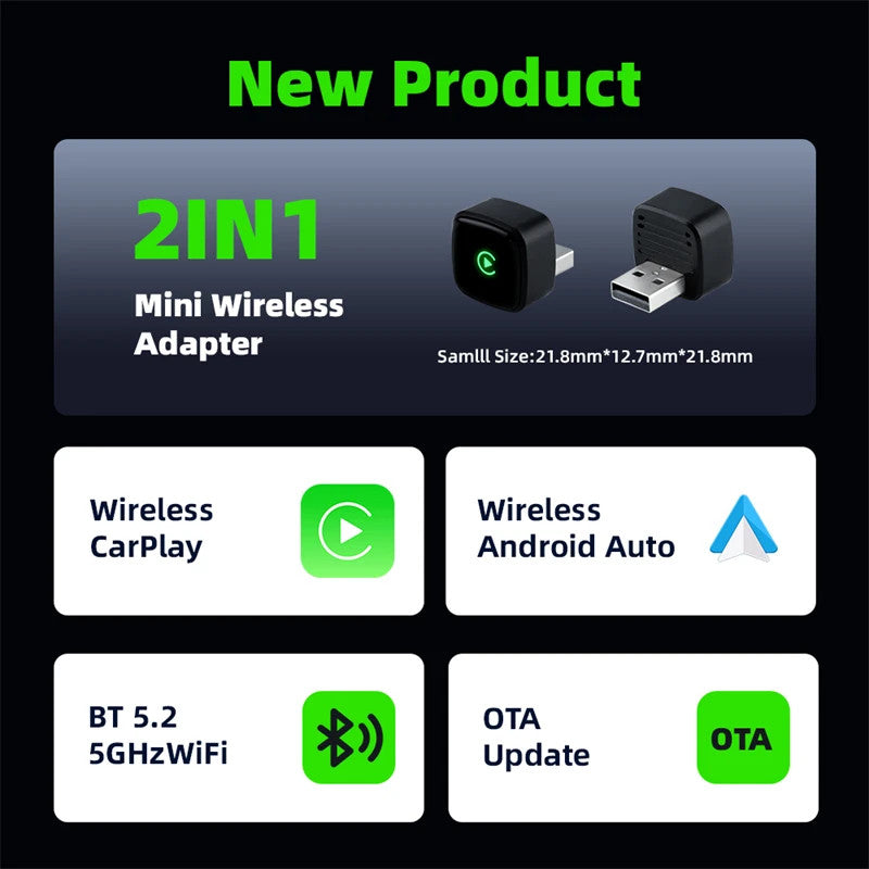 Wireless Smart CarPlay Adapter Bluetooth WiFi Connect,Plug & Play,Stable Control