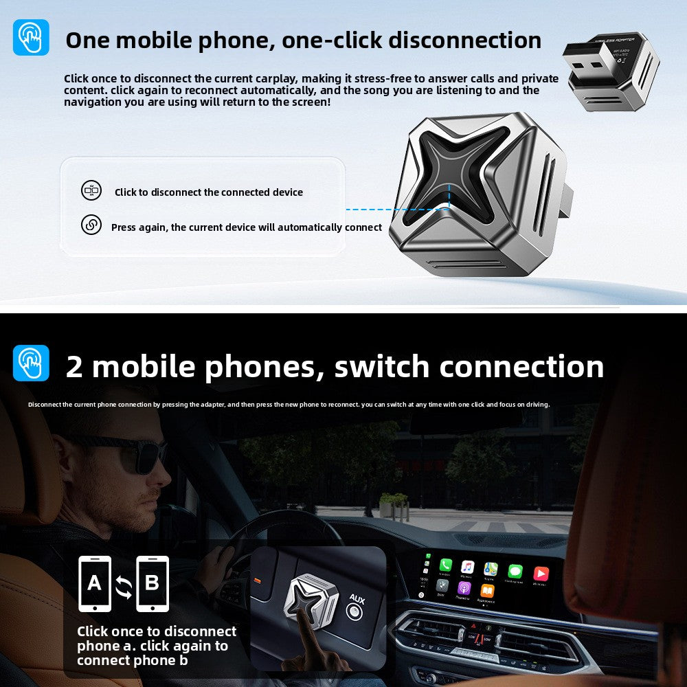 Smart Button 2-in-1 Wireless CarPlay Adapter