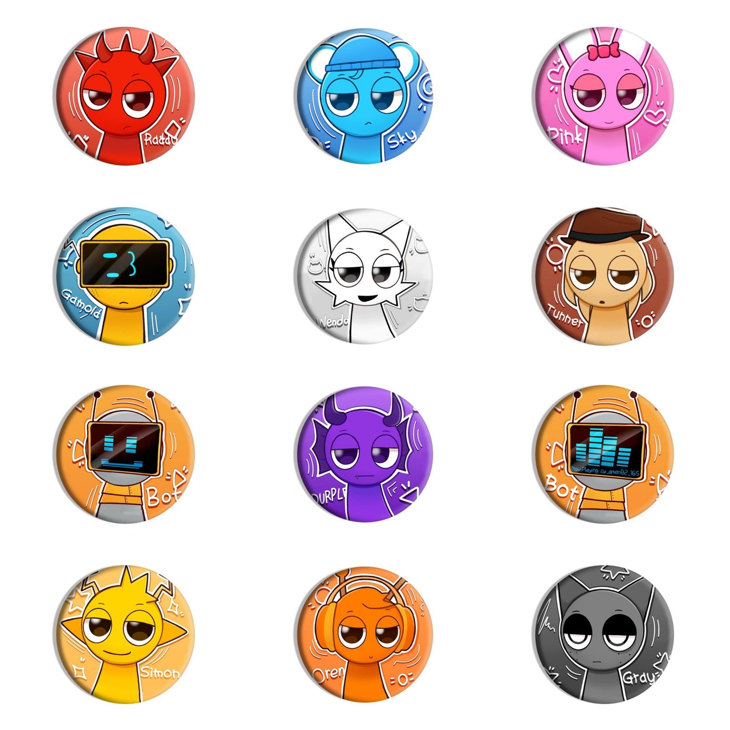 Set Sprunki Badge Tinplate Flash Laser Badge Rhythm Box Anime Peripheral Badges