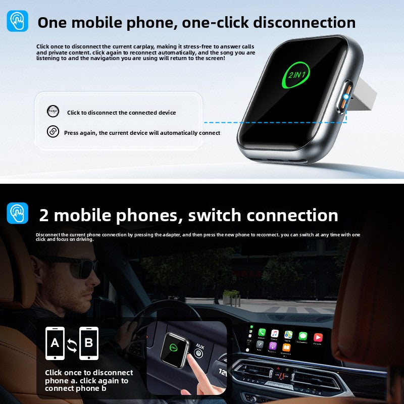 2026 2-in-1 Wired-to-Wireless CarPlay Box — iOS & Android Dual-System Wireless Car Connectivity Adapter