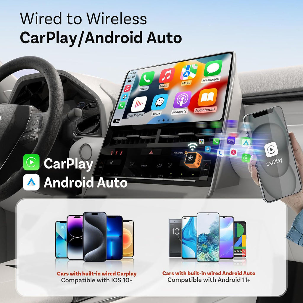 2-in-1 CarPlay Box: Wired-to-Wireless Car Adapter & Android Auto Converter