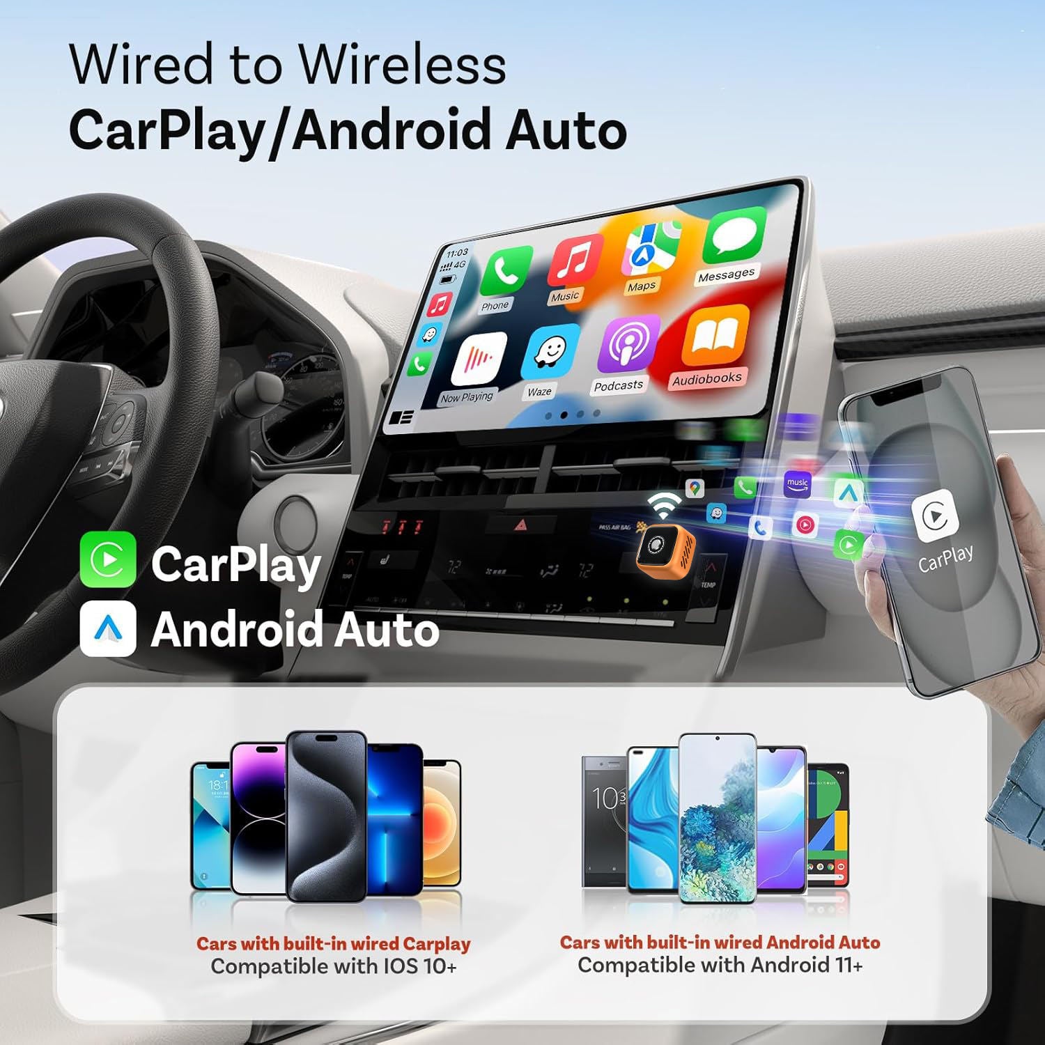 2-in-1 CarPlay Box: Wired-to-Wireless Car Adapter & Android Auto Converter
