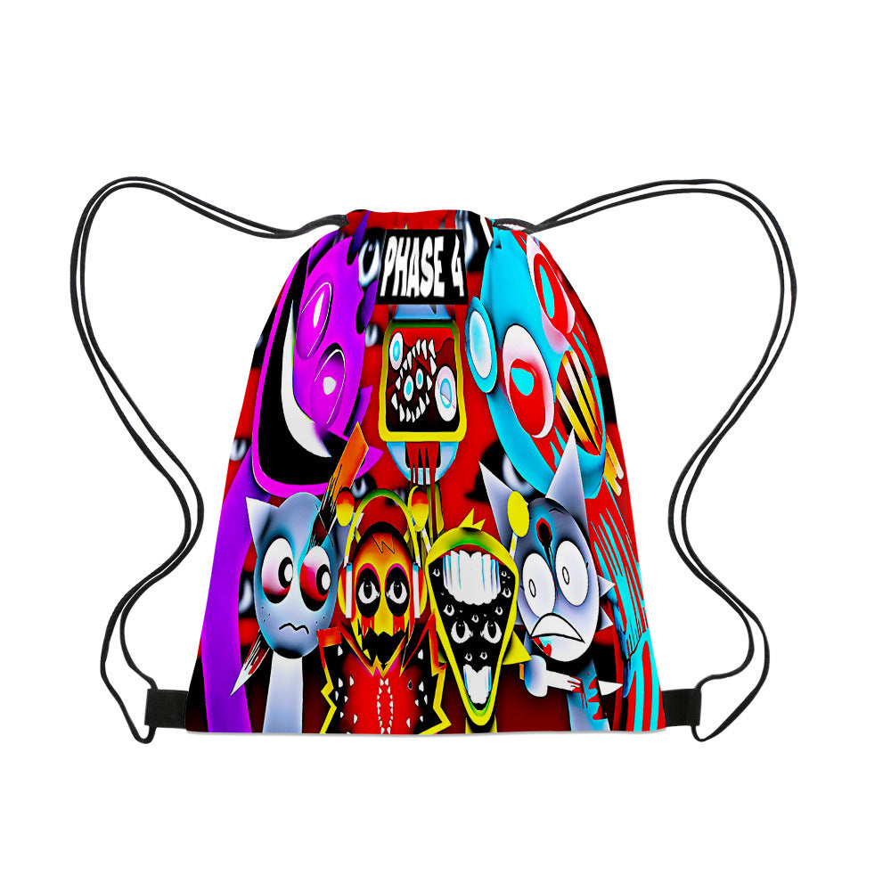 3D New Game Rhythm Box Sprunki Drawstring Bag Portable Large Capacity Drawstring School Bag Splash-proof