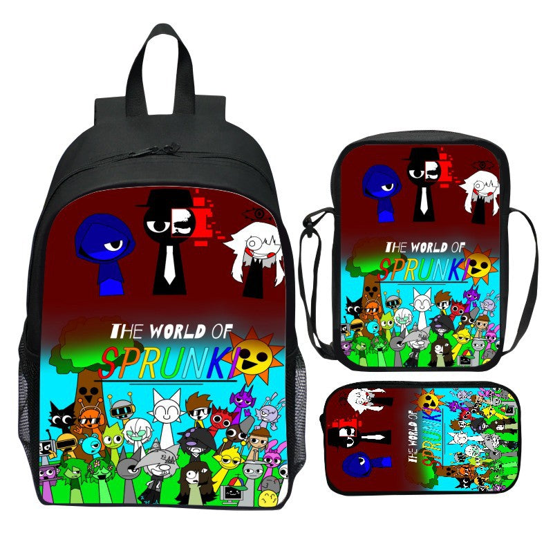 Sprunki 3PCS Student Backpack Shoulder Bag Pencil Case