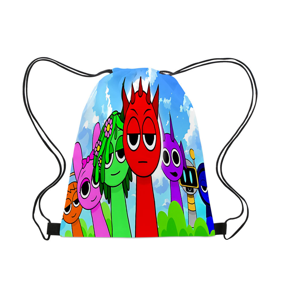 3D New Game Rhythm Box Sprunki Drawstring Bag Portable Large Capacity Drawstring School Bag Splash-proof