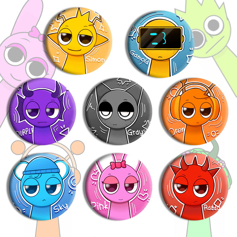 Set Sprunki Badge Tinplate Flash Laser Badge Rhythm Box Anime Peripheral Badges