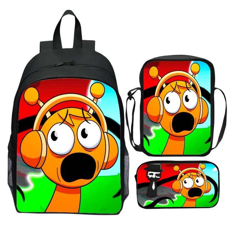 Sprunki 3PCS Student Backpack Shoulder Bag Pencil Case