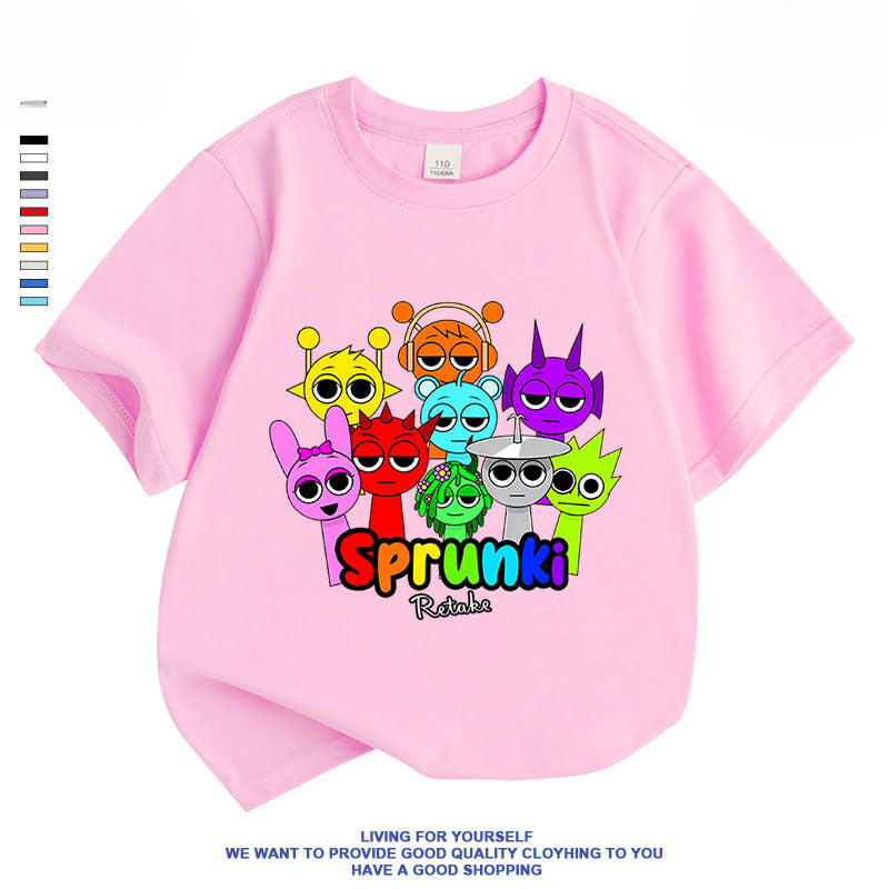 Rhythm Box Sprunki  Boys Cotton Children's Clothing Short-sleeved T-shirt New Large Children's Top Children's Half-sleeved Casual