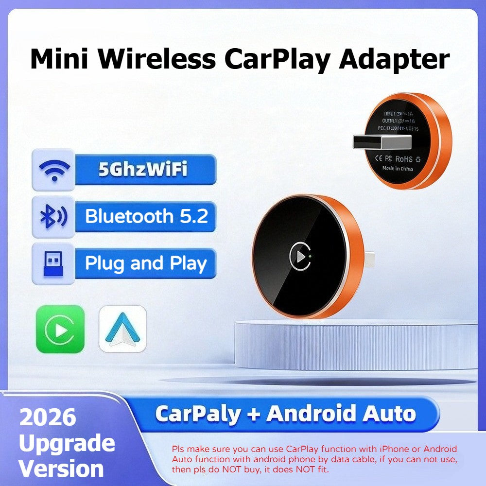 2-in-1迷你无线 CarPlay 适配器 适用于苹果 iPhone iOS 10+ 和 2016+ 汽车-
