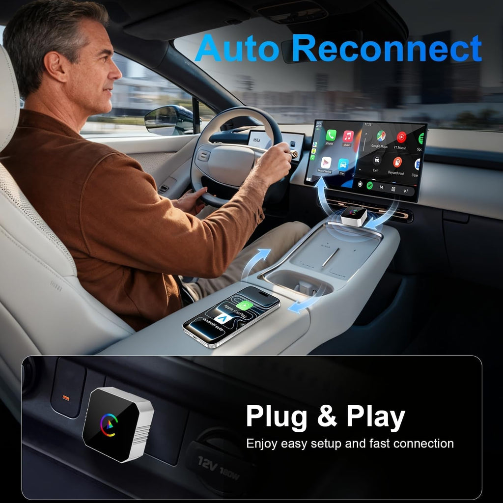2026 无线 CarPlay 和 Android 自动适配器 | 即插即用,有线转无线-2-in-1