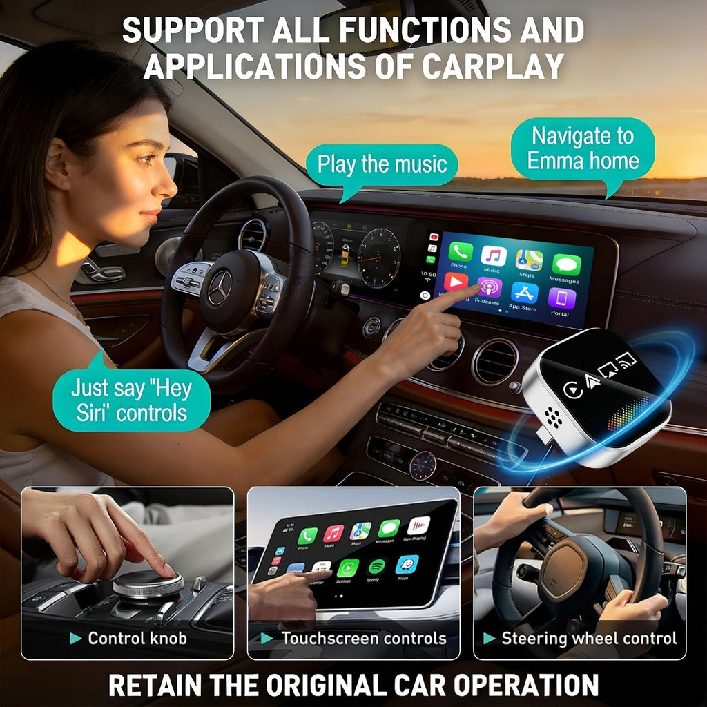 2026 升级 4 合 1 无线 CarPlay 适配器 CarPlay + 屏幕镜像-