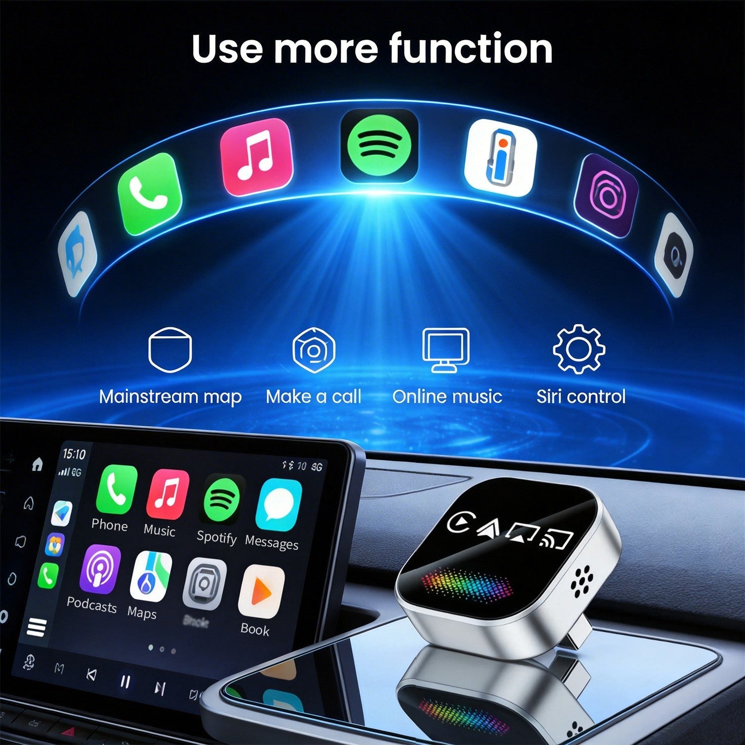 2026 升级 4 合 1 无线 CarPlay 适配器 CarPlay + 屏幕镜像-