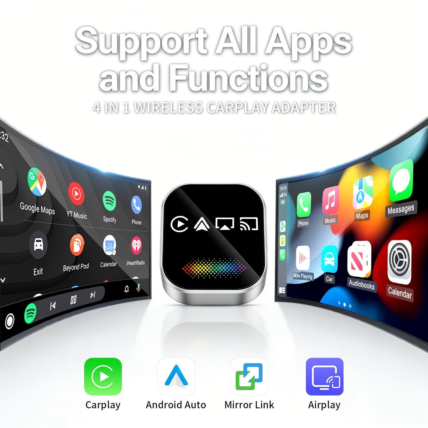 2026 升级 4 合 1 无线 CarPlay 适配器 CarPlay + 屏幕镜像-