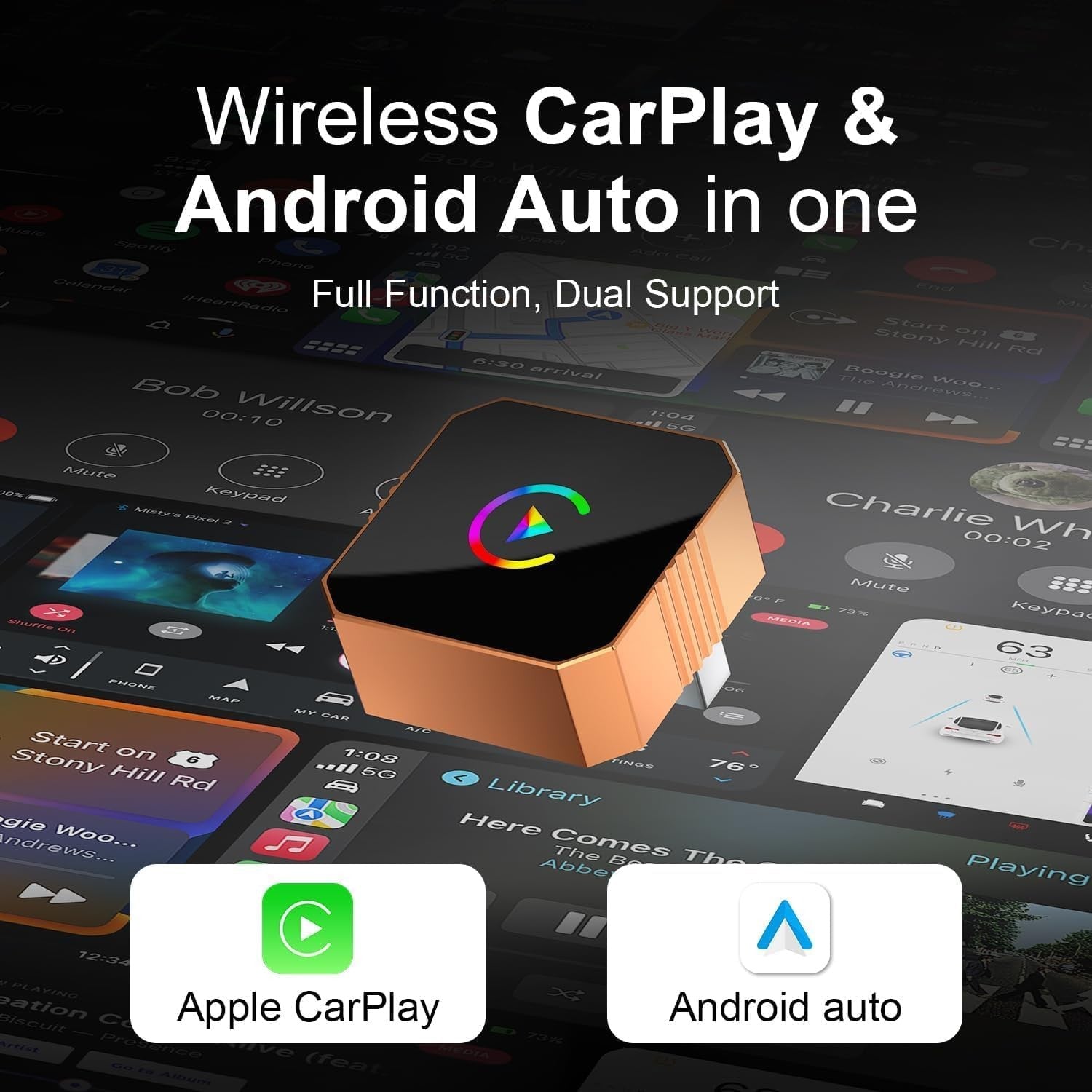 2合1无线CarPlay适配器适用于苹果iPhone和Android自动小号-