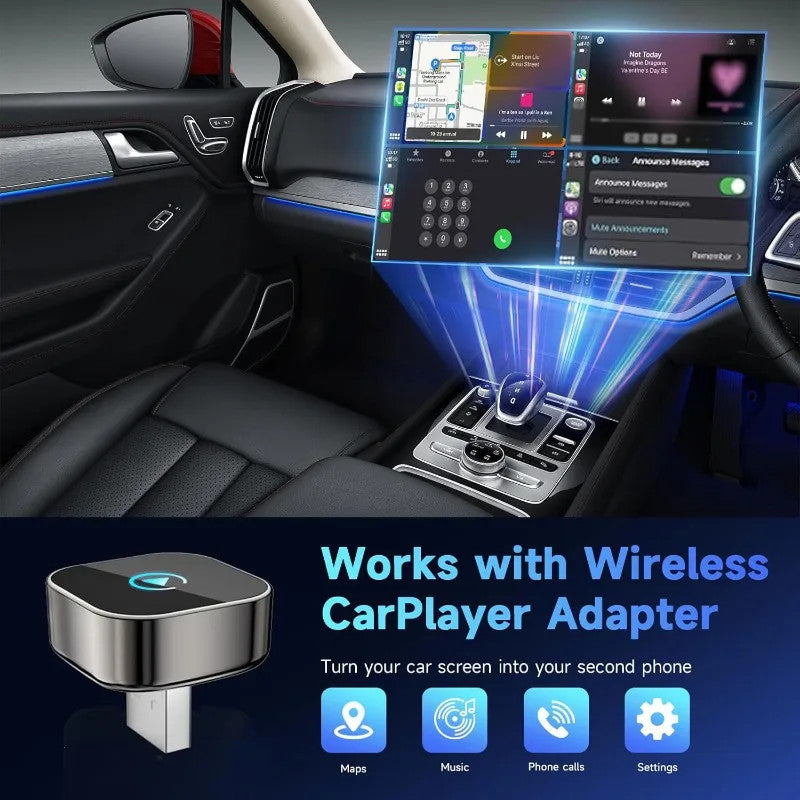 2 合 1 无线 CarPlay 安卓 自动适配器 适用于 iPhone Android 带 USB/USB-C -