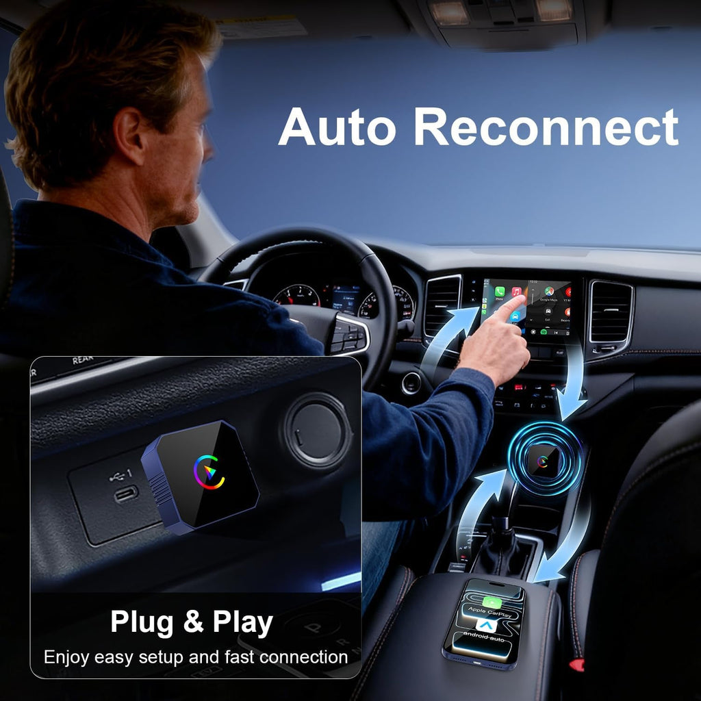 2-in-1迷你无线 CarPlay 适配器 适用于苹果 iPhone 和 Android 自动,有线转无线-