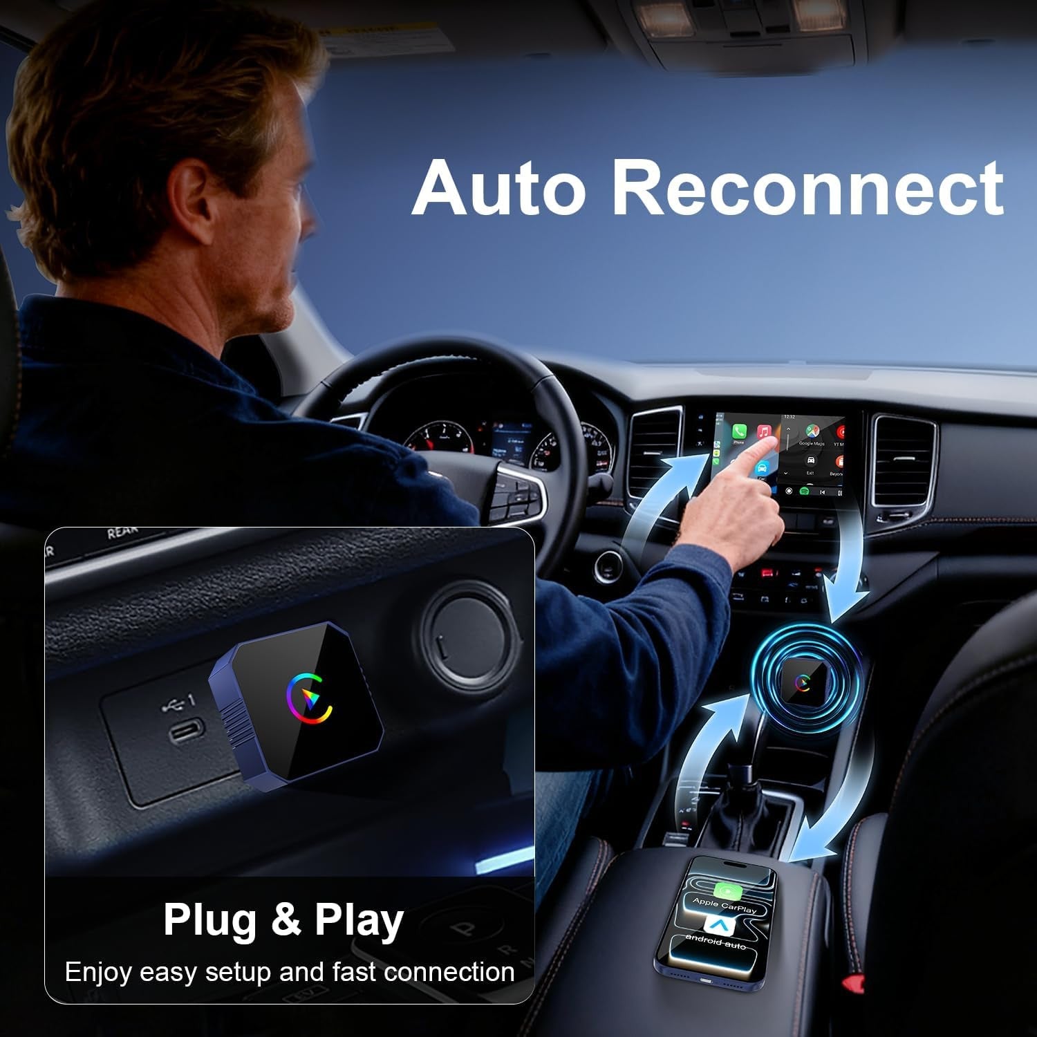 2-in-1迷你无线 CarPlay 适配器 适用于苹果 iPhone 和 Android 自动,有线转无线-
