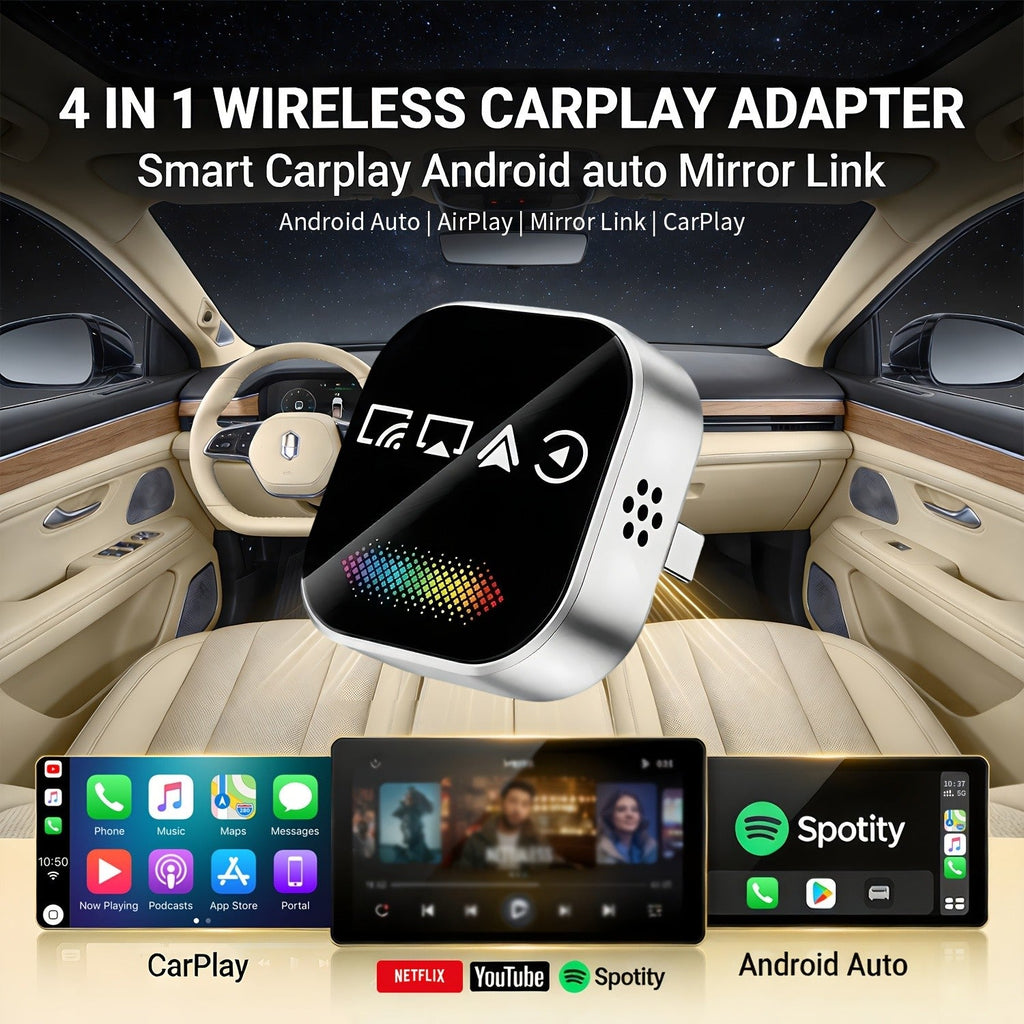 2026 升级 4 合 1 无线 CarPlay 适配器 CarPlay + 屏幕镜像-