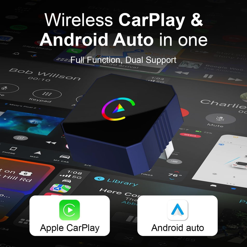 2-in-1迷你无线 CarPlay 适配器 适用于苹果 iPhone 和 Android 自动,有线转无线-
