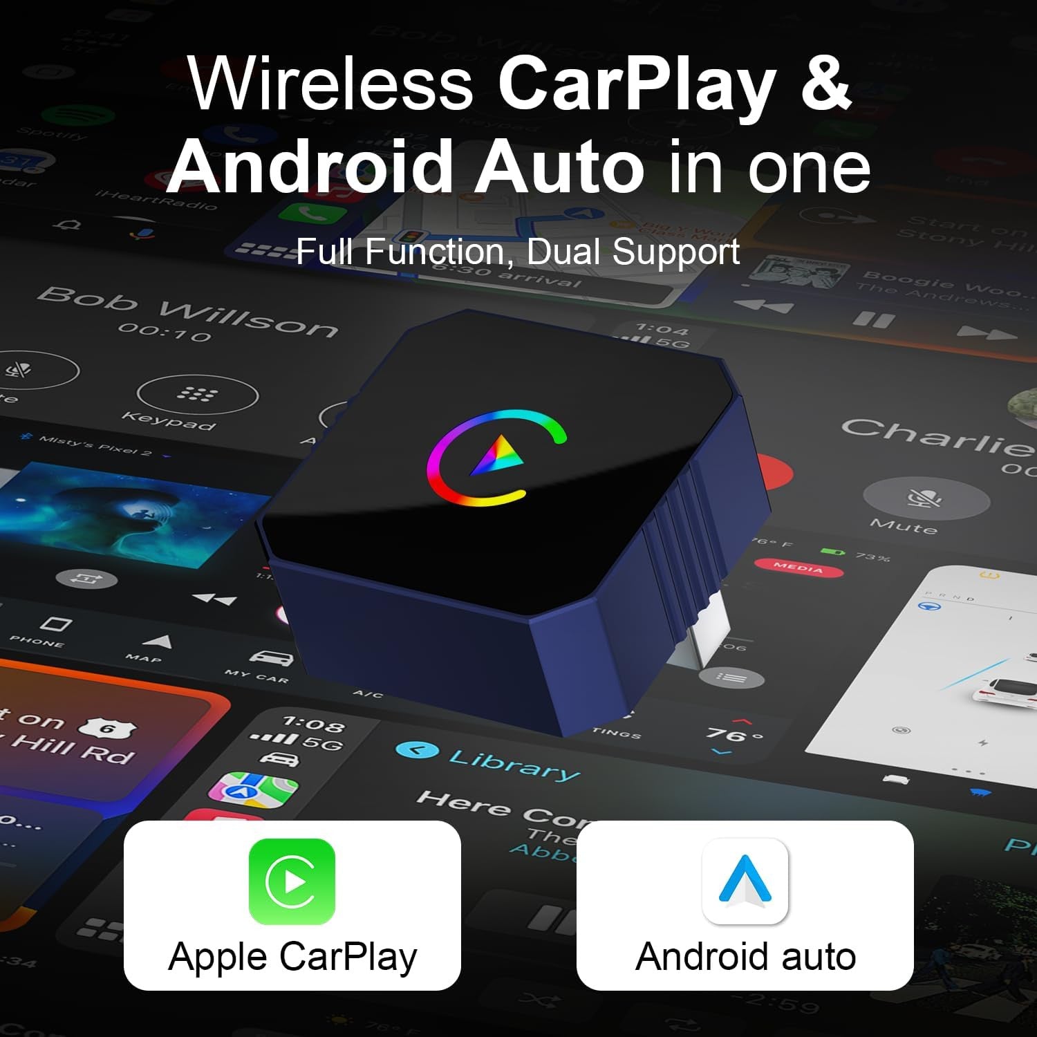 2-in-1迷你无线 CarPlay 适配器 适用于苹果 iPhone 和 Android 自动,有线转无线-