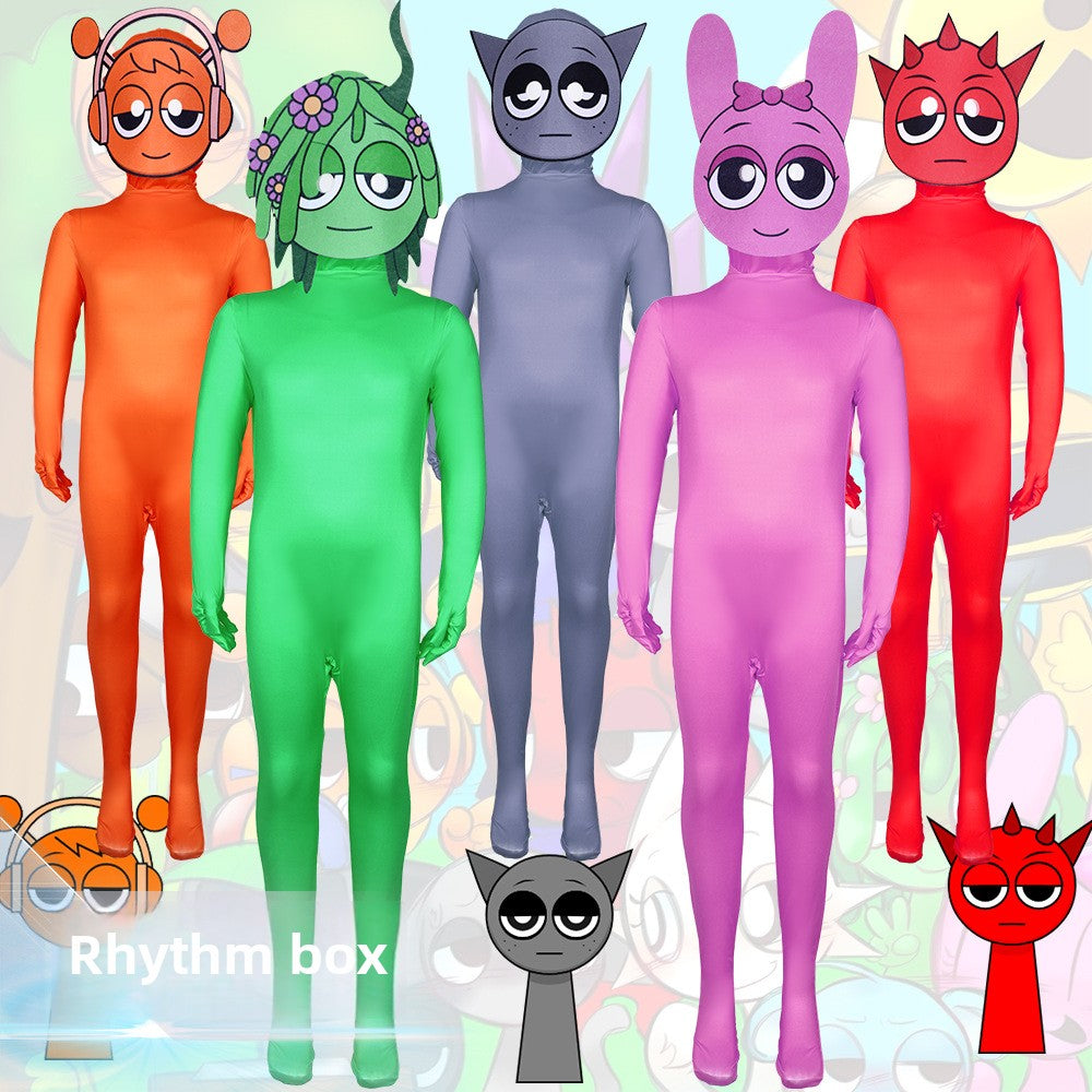 Sprunki Game Jumpsuit Tights Gray Performance Clothes Funny Performance